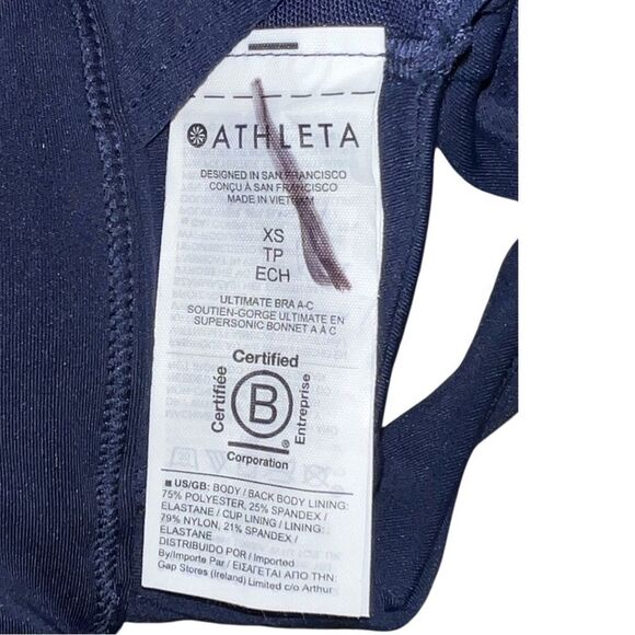 Athleta Plus Size Ultimate Bra Navy Blue Extra Small A-C Cup Sports NWOT - Picture 8 of 8